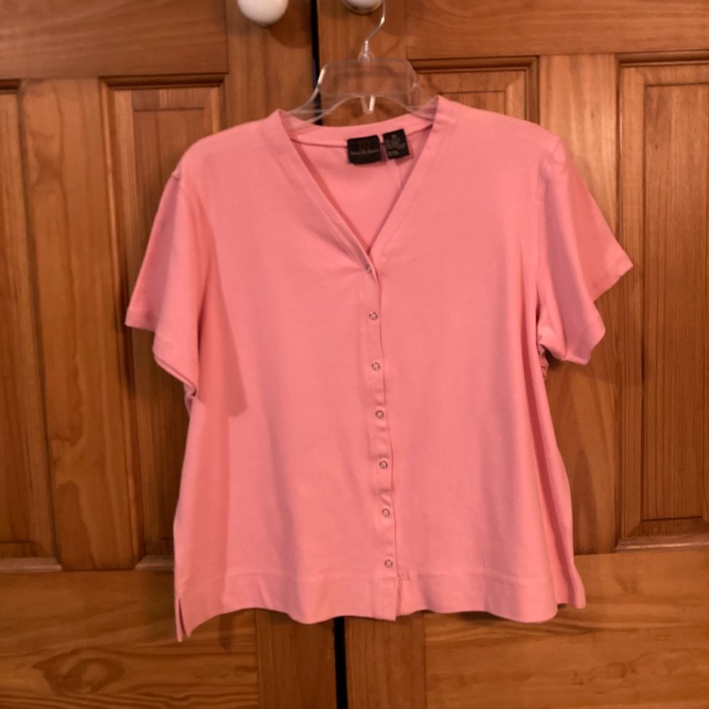 NWT Jenny Buchanan Vintage 90s Blouse Top V Neck Short Sleeve Pink Size XL